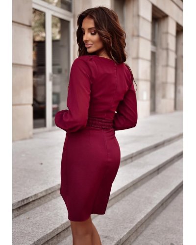 Rochie scurta burgundy cu maneca lunga MiraW Rochii burgundy, Rochie scurta burgundy cu maneca lunga MiraW - jojofashion.ro