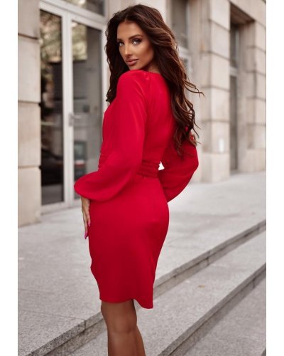 Rochie scurta rosie cu maneca lunga MiraW Rochii rosii, Rochie scurta rosie cu maneca lunga MiraW - jojofashion.ro