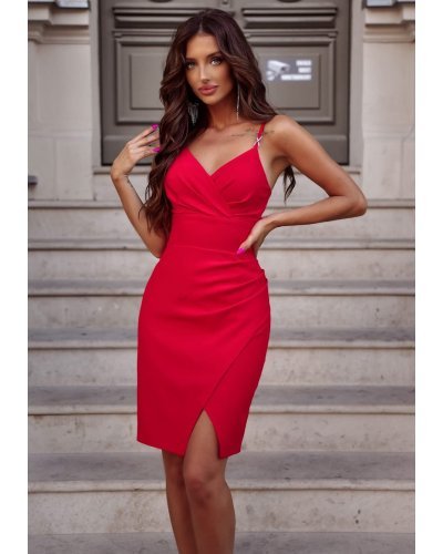 Rochie scurta rosie petrecuta drapata KeliW2 Rochii de Ocazie Elegante, Rochie scurta rosie petrecuta drapata KeliW2 - jojofashion.ro