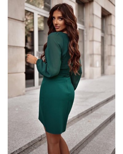 Rochii de Ocazie Elegante, Rochie scurta verde cu maneca lunga MiraW - jojofashion.ro