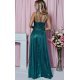 Rochie de seara lunga, bumbac cu glitter verde, cu reflexii turcoaz, TifaniW 3 - jojofashion.ro