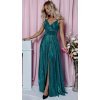 Rochie eleganta lunga din bumbac cu glitter verde cu reflexii turcoaz TifaniW
