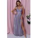 Rochie de seara lunga, bumbac cu glitter, bleu  cu reflexii violet, TifaniW 2 - jojofashion.ro