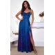 Rochie de seara lunga, glitter, albastra cu reflexii burgundy, cu corset, KareninaLux 2 - jojofashion.ro