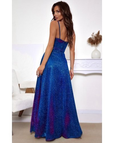 Rochie de seara lunga, glitter, albastra cu reflexii burgundy, cu corset, KareninaLux Rochii lungi, Rochie de seara lunga, glitter, albastra cu reflexii burgundy, cu corset, KareninaLux - jojofashion.ro