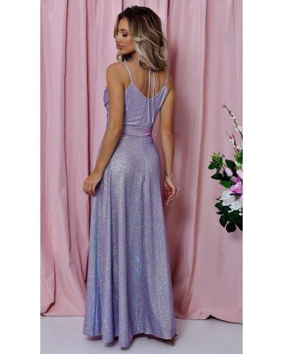 Rochie de seara lunga, bumbac cu glitter bleu, crapata pe picior, ScarletW Rochii lungi, Rochie de seara lunga, bumbac cu glitter bleu, crapata pe picior, ScarletW - jojofashion.ro