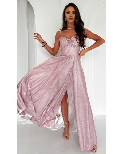 Rochie de seara lunga, glitter, roz pastel, cu corset, KareninaLux Rochii lungi, Rochie de seara lunga, glitter, roz pastel, cu corset, KareninaLux - jojofashion.ro