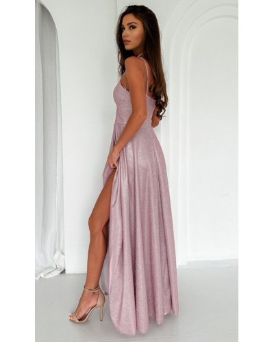 Rochie de seara lunga, glitter, roz pastel, cu corset, KareninaLux Rochii lungi, Rochie de seara lunga, glitter, roz pastel, cu corset, KareninaLux - jojofashion.ro