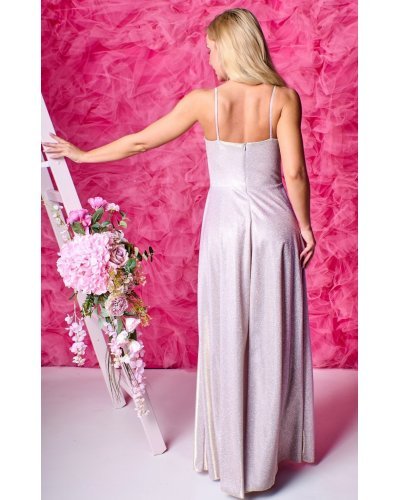 Rochie lunga din glitter sampanie cu corset KareninaLux Rochii lungi, Rochie lunga din glitter sampanie cu corset KareninaLux - jojofashion.ro