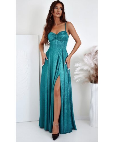 Rochie lunga verde din glitter cu corset KareninaLux Rochii lungi, Rochie lunga verde din glitter cu corset KareninaLux - jojofashion.ro