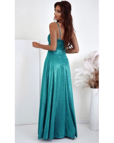 Rochie lunga verde din glitter cu corset KareninaLux Rochii lungi, Rochie lunga verde din glitter cu corset KareninaLux - jojofashion.ro