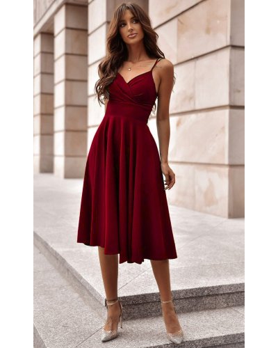Rochie baby doll midi eleganta din bumbac burgundy Tifaniw3 Rochii de zi, Rochie baby doll midi eleganta din bumbac burgundy Tifaniw3 - jojofashion.ro