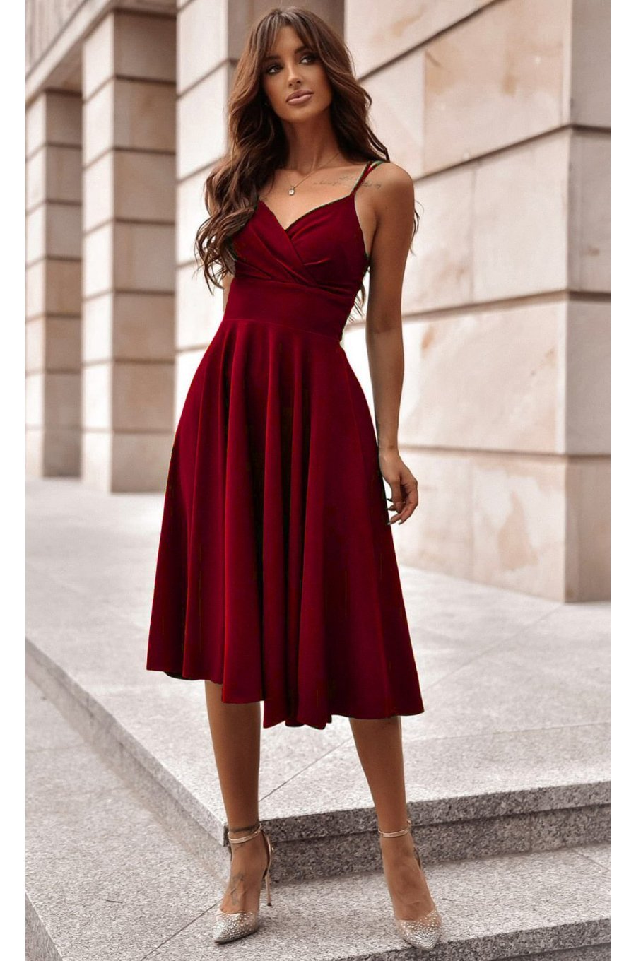Rochie baby doll midi eleganta din bumbac burgundy Tifaniw3 1 - jojofashion.ro