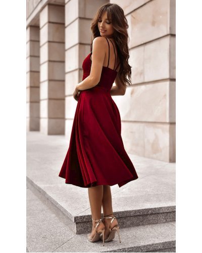Rochie baby doll midi eleganta din bumbac burgundy Tifaniw3 Rochii de zi, Rochie baby doll midi eleganta din bumbac burgundy Tifaniw3 - jojofashion.ro