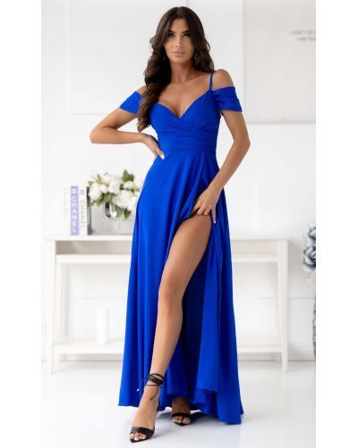 Rochie eleganta de ocazie lunga albastra cu umerii goi ValentinaW Rochii lungi, Rochie eleganta de ocazie lunga albastra cu umerii goi ValentinaW - jojofashion.ro