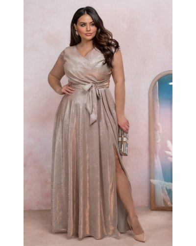 Rochie lunga aurie din bumbac cu glitter AmandaW Rochii lungi, Rochie lunga aurie din bumbac cu glitter AmandaW - jojofashion.ro