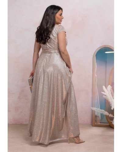 Rochie lunga aurie din bumbac cu glitter AmandaW Rochii lungi, Rochie lunga aurie din bumbac cu glitter AmandaW - jojofashion.ro