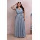 Rochie eleganta in marimi mari, lunga, din bumbac cu glitter, baby blue, crapata pe picior, AmandaW 2 - jojofashion.ro