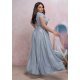 Rochie eleganta in marimi mari, lunga, din bumbac cu glitter, baby blue, crapata pe picior, AmandaW 3 - jojofashion.ro