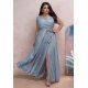 Rochie eleganta in marimi mari, lunga, din bumbac cu glitter, baby blue, crapata pe picior, AmandaW 4 - jojofashion.ro