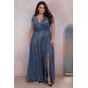 Rochie eleganta in marimi mari, lunga, glitter gri cu reflexii albastre, crapata pe picior, disco, AmandaW