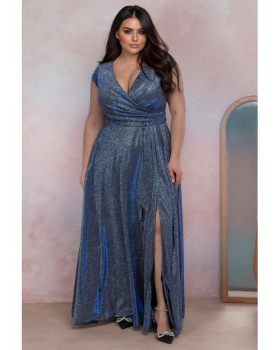 Rochie eleganta in marimi mari, lunga, glitter gri cu reflexii albastre, crapata pe picior, disco, AmandaW Rochii lungi, Rochie eleganta in marimi mari, lunga, glitter gri cu reflexii albastre, crapata pe picior, disco, AmandaW - jojofashion.ro