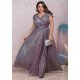 Rochie eleganta in marimi mari, lunga, din bumbac cu glitter, lila, crapata pe picior, AmandaW 2 - jojofashion.ro