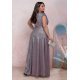 Rochie eleganta in marimi mari, lunga, din bumbac cu glitter, lila, crapata pe picior, AmandaW 3 - jojofashion.ro