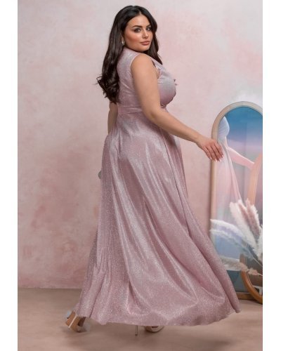Rochie lunga roz prafuit din bumbac cu glitter AmandaW Rochii lungi, Rochie lunga roz prafuit din bumbac cu glitter AmandaW - jojofashion.ro