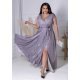 Rochie eleganta in marimi mari, lunga, din bumbac cu glitter, violet, crapata pe picior,  AmandaW 2 - jojofashion.ro