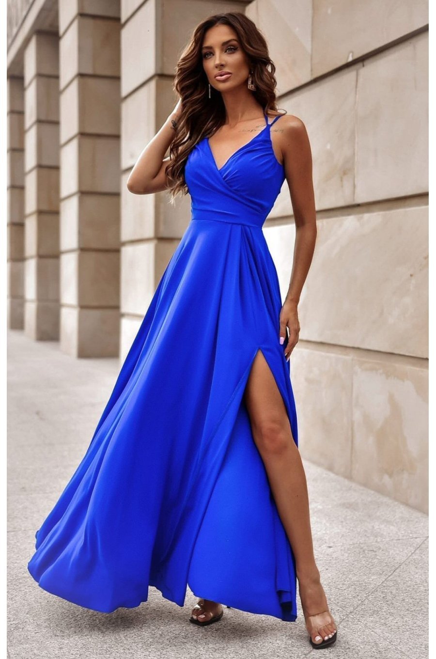 Rochie eleganta lunga, albastra, crapata pe picior, ScarletW2 1 - jojofashion.ro
