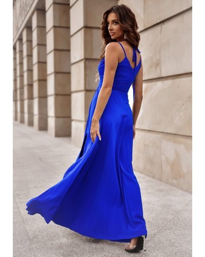 Rochie eleganta lunga, albastra, crapata pe picior, ScarletW2 Rochii lungi, Rochie eleganta lunga, albastra, crapata pe picior, ScarletW2 - jojofashion.ro