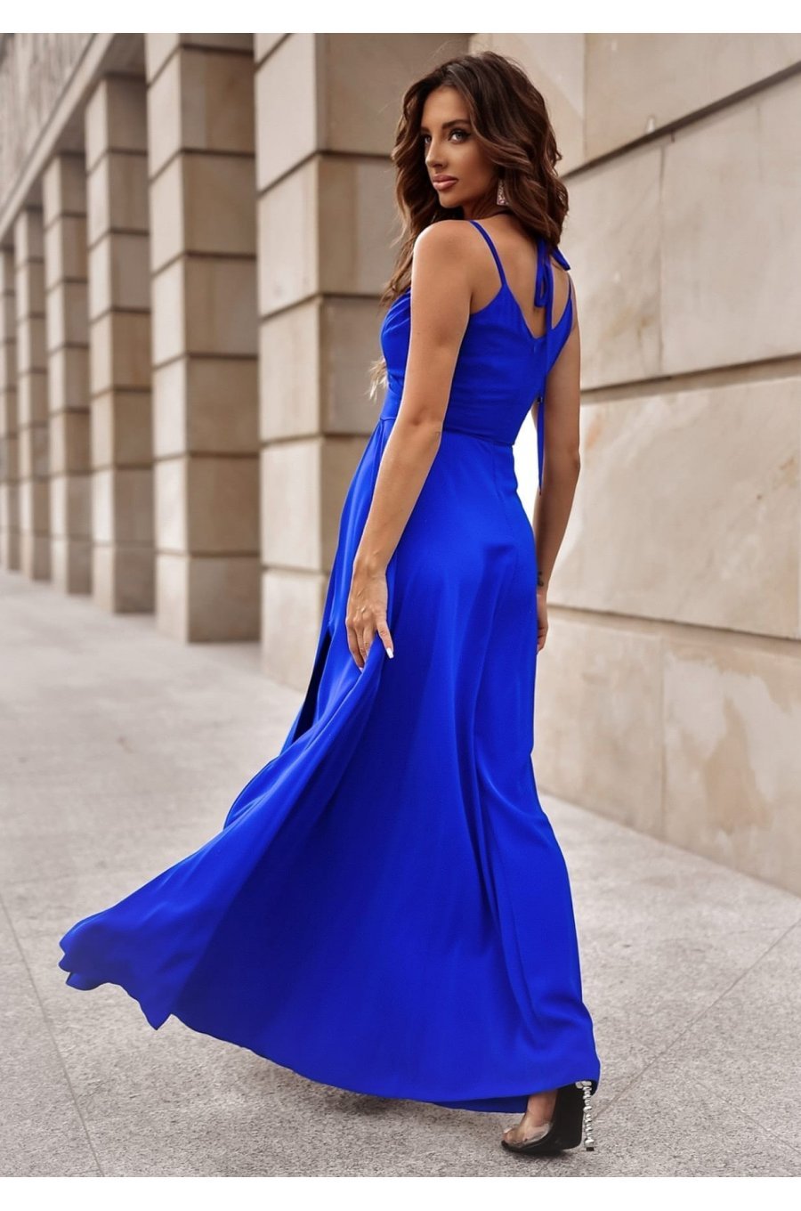 Rochie eleganta lunga, albastra, crapata pe picior, ScarletW2 2 - jojofashion.ro
