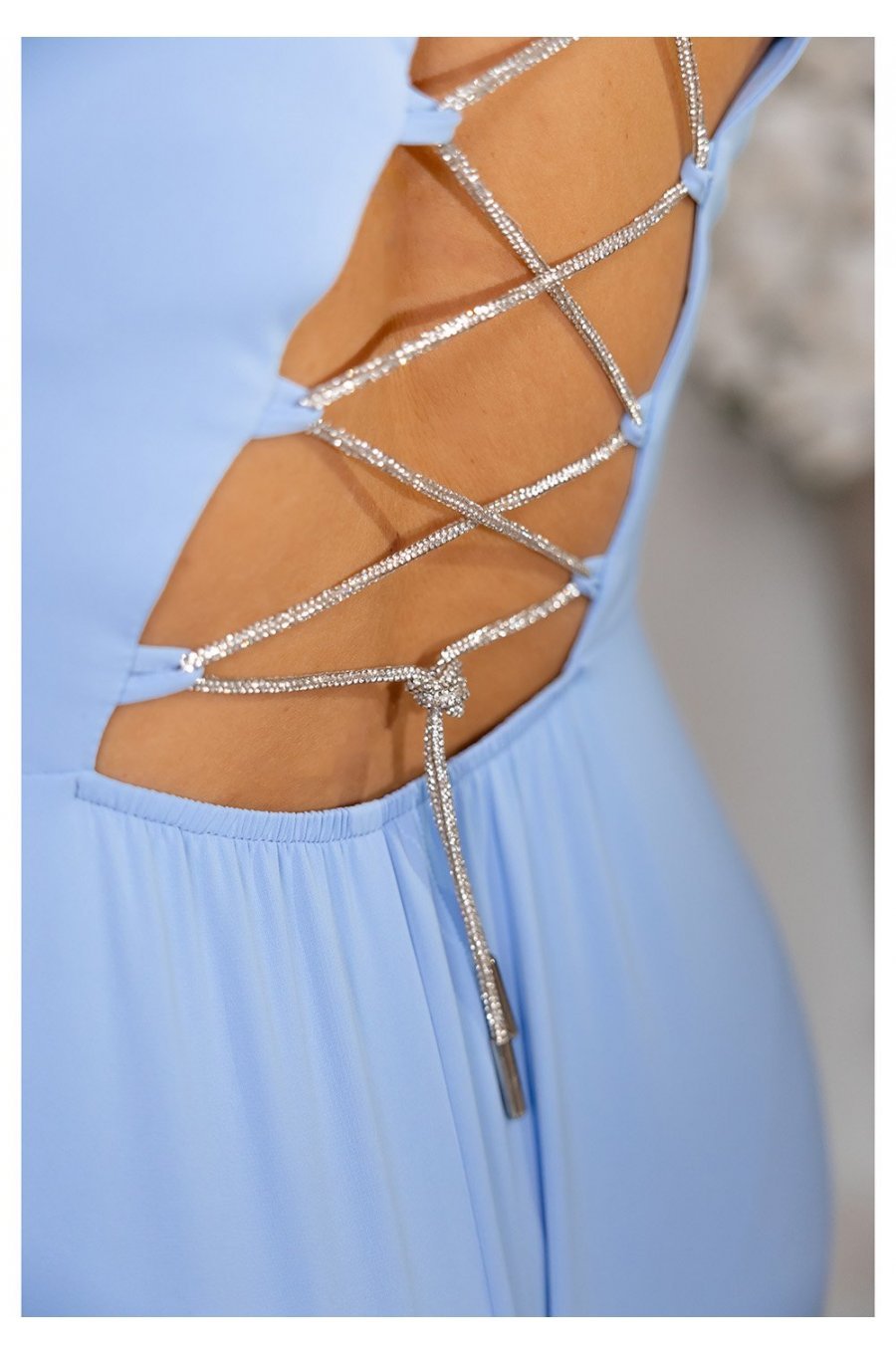 Rochie eleganta lunga baby blue cu un umar gol vaporoasa Monako 3 - jojofashion.ro