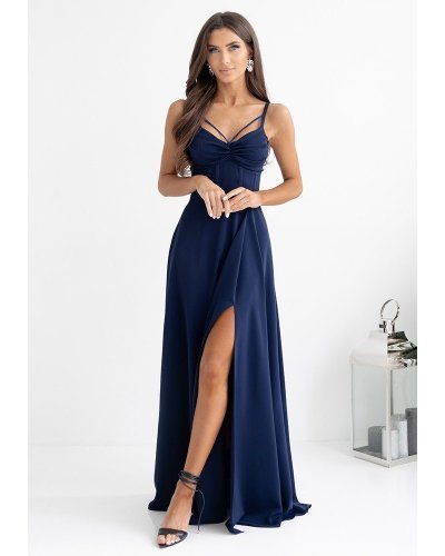 Rochie eleganta lunga bleumarin navy cu bust tip corset vaporoasa SuzanaW Rochii lungi, Rochie eleganta lunga bleumarin navy cu bust tip corset vaporoasa SuzanaW - jojofashion.ro