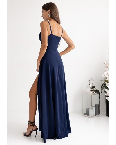 Rochie eleganta lunga bleumarin navy cu bust tip corset vaporoasa SuzanaW Rochii lungi, Rochie eleganta lunga bleumarin navy cu bust tip corset vaporoasa SuzanaW - jojofashion.ro