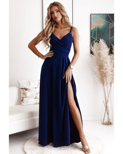 Rochie eleganta lunga, bumbac bleumarin navy, petrecuta, LorenW1 Rochii lungi, Rochie eleganta lunga, bumbac bleumarin navy, petrecuta, LorenW1 - jojofashion.ro