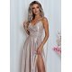 Rochie eleganta lunga din bumbac cu glitter sampanie cu reflexii roz TifaniW 4 - jojofashion.ro