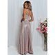 Rochie eleganta lunga din bumbac cu glitter sampanie cu reflexii roz TifaniW 3 - jojofashion.ro
