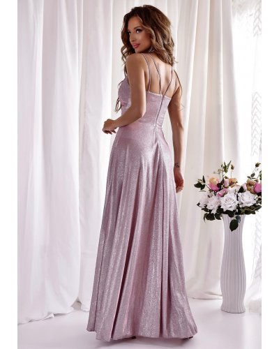 Rochie eleganta lunga, bumbac cu glitter roz prafuit, cu reflexii, TifaniW Rochii lungi, Rochie eleganta lunga, bumbac cu glitter roz prafuit, cu reflexii, TifaniW - jojofashion.ro