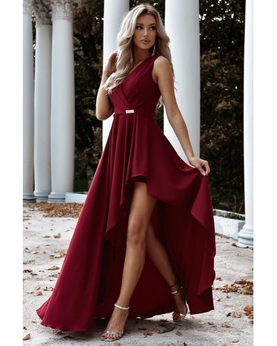 Rochie eleganta lunga, burgundy, asimetrica, ElifW Rochii lungi, Rochie eleganta lunga, burgundy, asimetrica, ElifW - jojofashion.ro