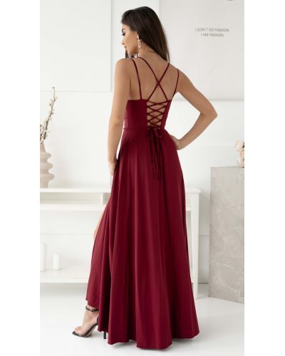 Rochie lunga burgundy cu bust tip corset ValeriaW Rochii lungi, Rochie lunga burgundy cu bust tip corset ValeriaW - jojofashion.ro