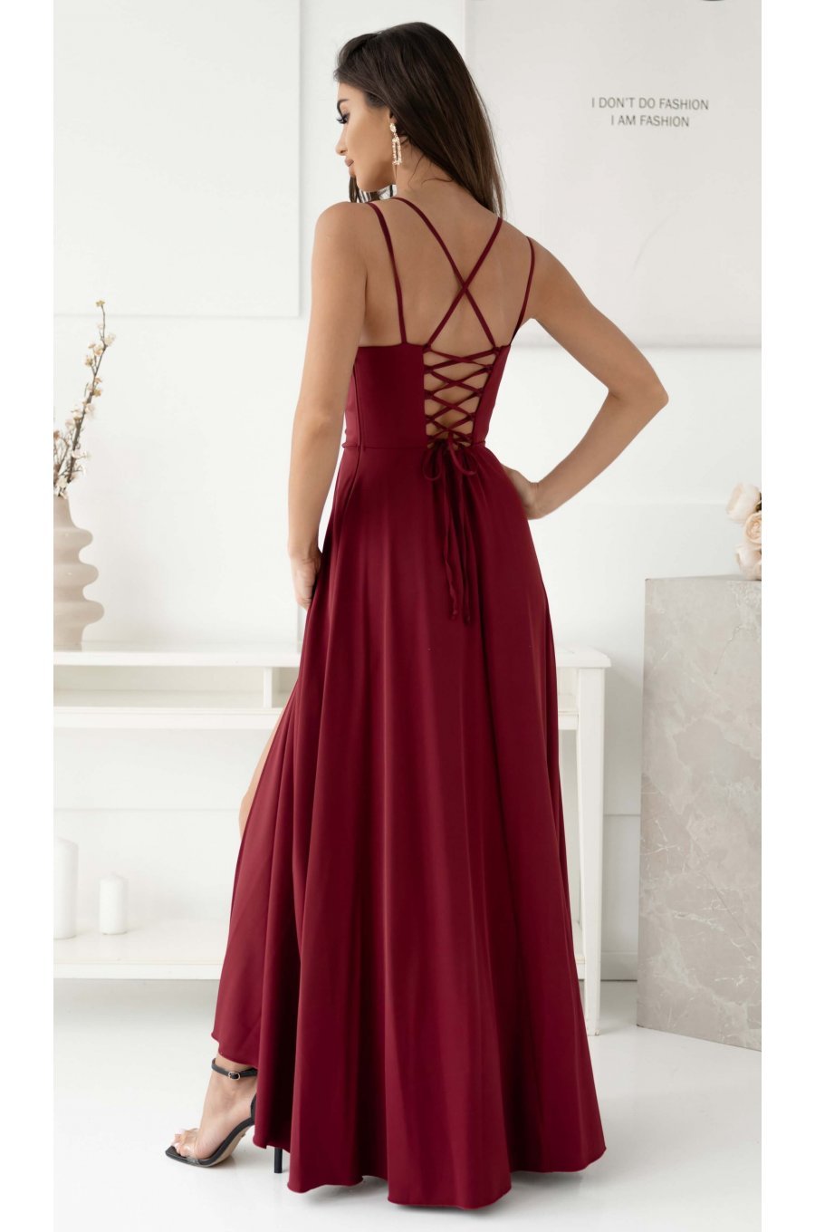 Rochie lunga burgundy cu bust tip corset ValeriaW 2 - jojofashion.ro