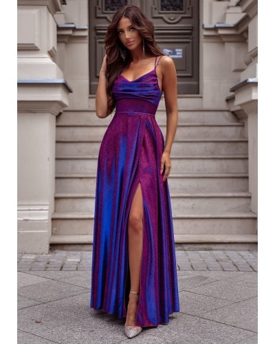 Rochie eleganta lunga din glitter navy multicolor cu reflexii ValeriaLux Rochii lungi, Rochie eleganta lunga din glitter navy multicolor cu reflexii ValeriaLux - jojofashion.ro