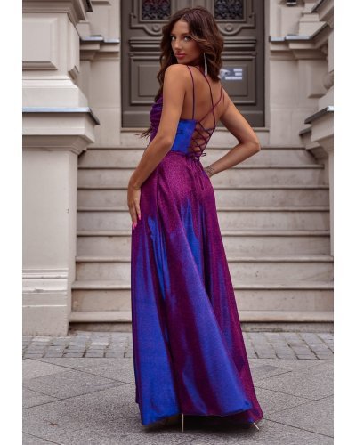 Rochie eleganta lunga din glitter navy multicolor cu reflexii ValeriaLux Rochii lungi, Rochie eleganta lunga din glitter navy multicolor cu reflexii ValeriaLux - jojofashion.ro