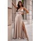 Rochie eleganta lunga, din satin, bej sampanie, cu corset, Karenina 2 - jojofashion.ro