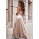 Rochie eleganta lunga, din satin, bej sampanie, cu corset, Karenina 3 - jojofashion.ro