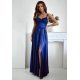 Rochie eleganta lunga, din satin, bleumarin navy, cu corset, Karenina 2 - jojofashion.ro