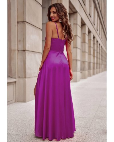 Rochie eleganta lunga, din satin, roz magenta, cu corset, Karenina Rochii satin, Rochie eleganta lunga, din satin, roz magenta, cu corset, Karenina - jojofashion.ro