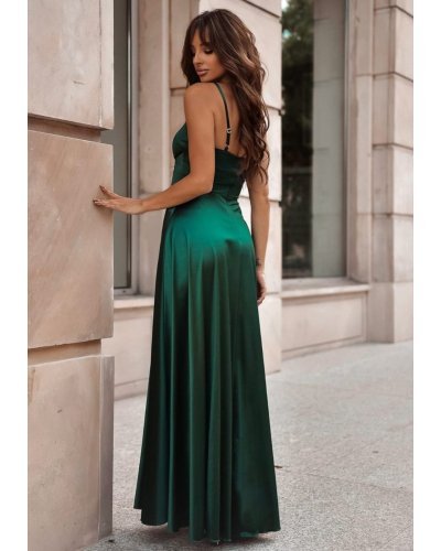 Rochie eleganta lunga, din satin, verde smarald, cu corset, Karenina Rochii satin, Rochie eleganta lunga, din satin, verde smarald, cu corset, Karenina - jojofashion.ro